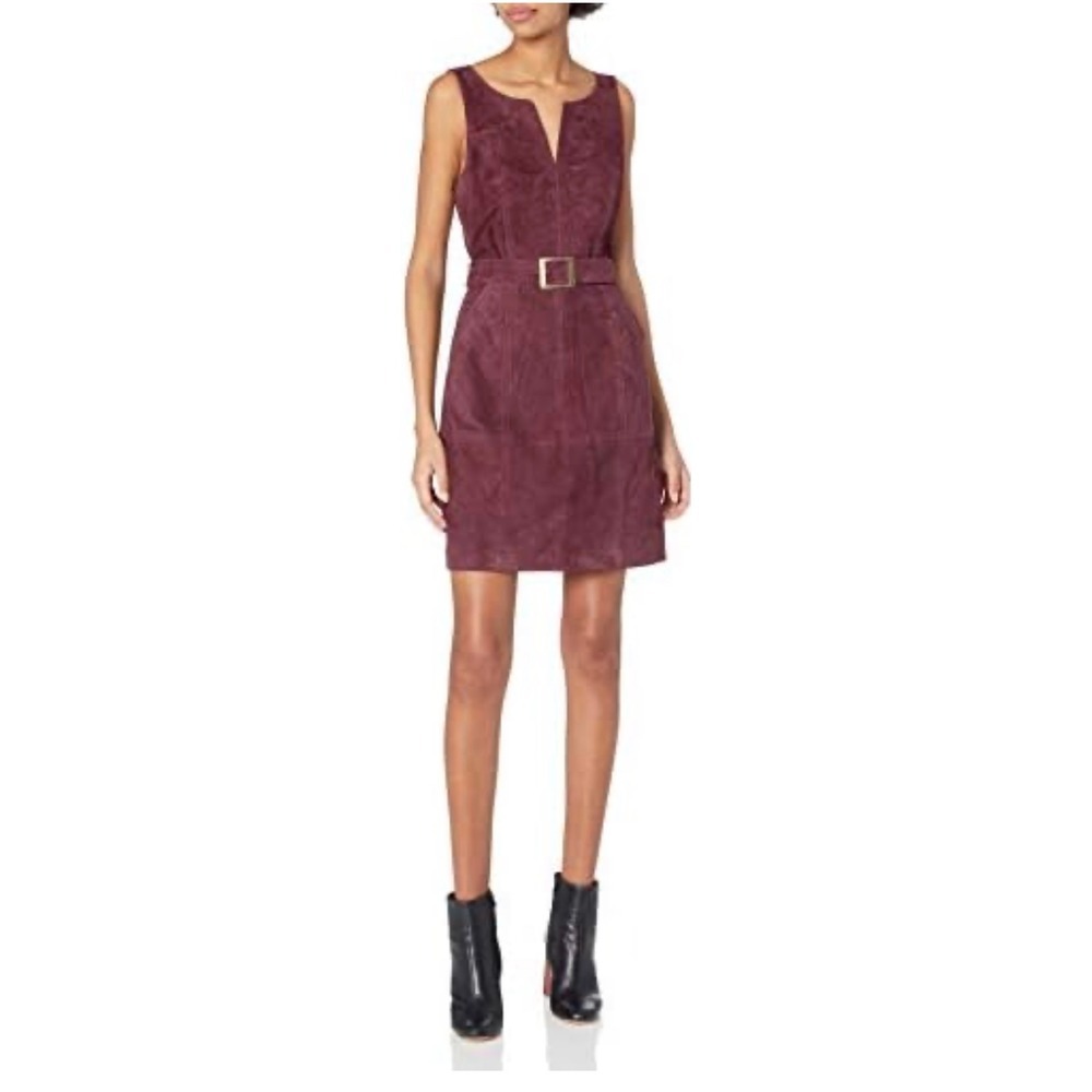 Trina Turk Wine Suede Belted Mini Dress